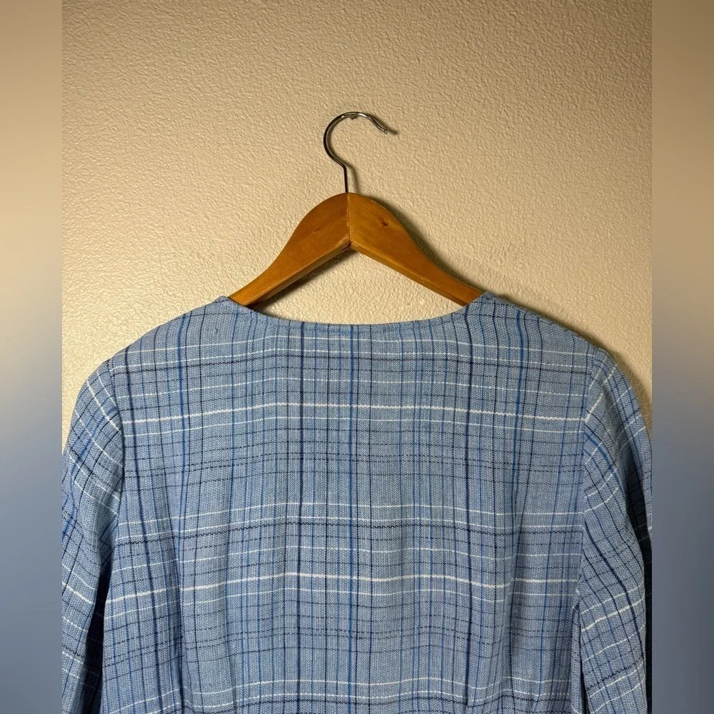 Poetry CHECKED DRESS High-twist linen Ocean Blue US 6 - Picture 6 of 10